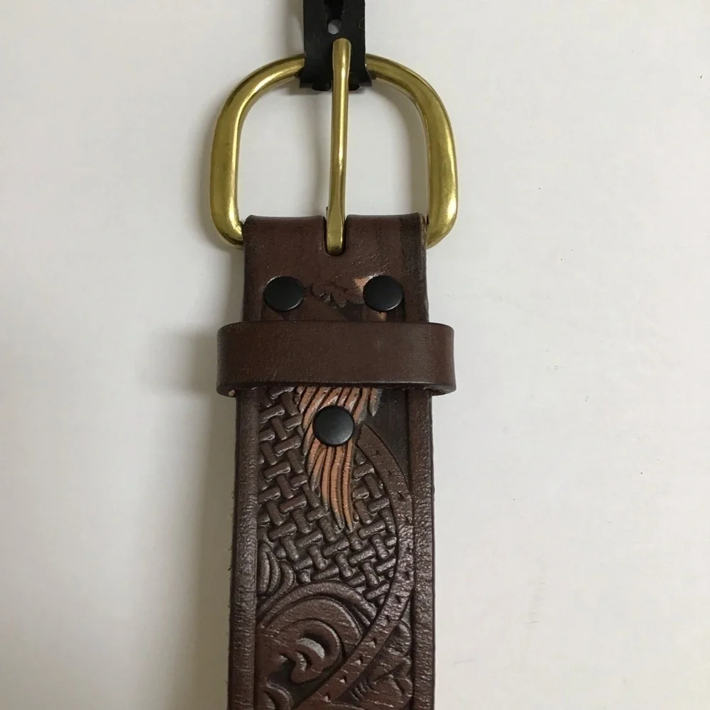 Wrangler EAGLE Leather Belt SZ 46 Western Men Embossed 100% Brown Tan Rodeo NEW